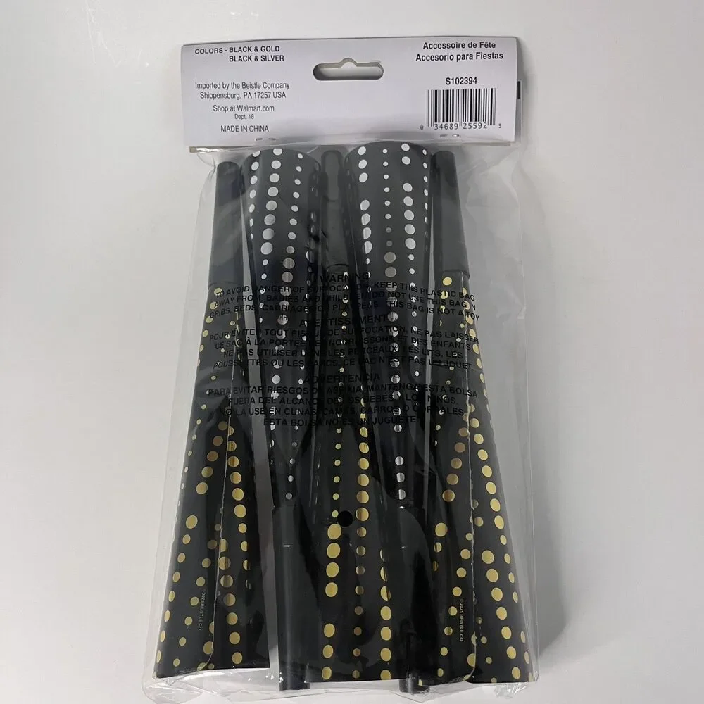 Party Horns 5 Pack Black Gold Silver (age 14+) LOT OF 4